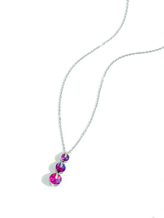 Silver Necklace with Purple Gradient Crystal Pendant - Picture 2 of 2